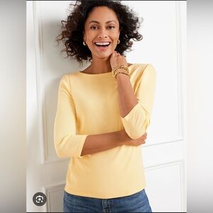 Like NewTalbots Boat Neck Cotton Tee w quarter sleeve size Large- Yellow